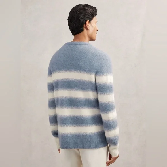 NWT REISS Piers Wool-Alpaca Blend Stripe Jumper in Soft Blue/White
